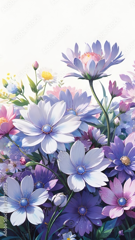 purple flowers, blue flowers, floral art, digital painting, botanical art purple flowers, blue flowers, floral art, digital painting, botanical art