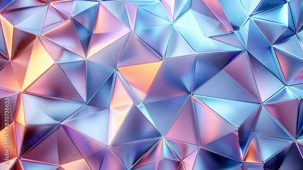 Abstract iridescent geometric pattern with blue, pink, and orange hues. Abstract iridescent geometric pattern with blue, pink, and orange hues.