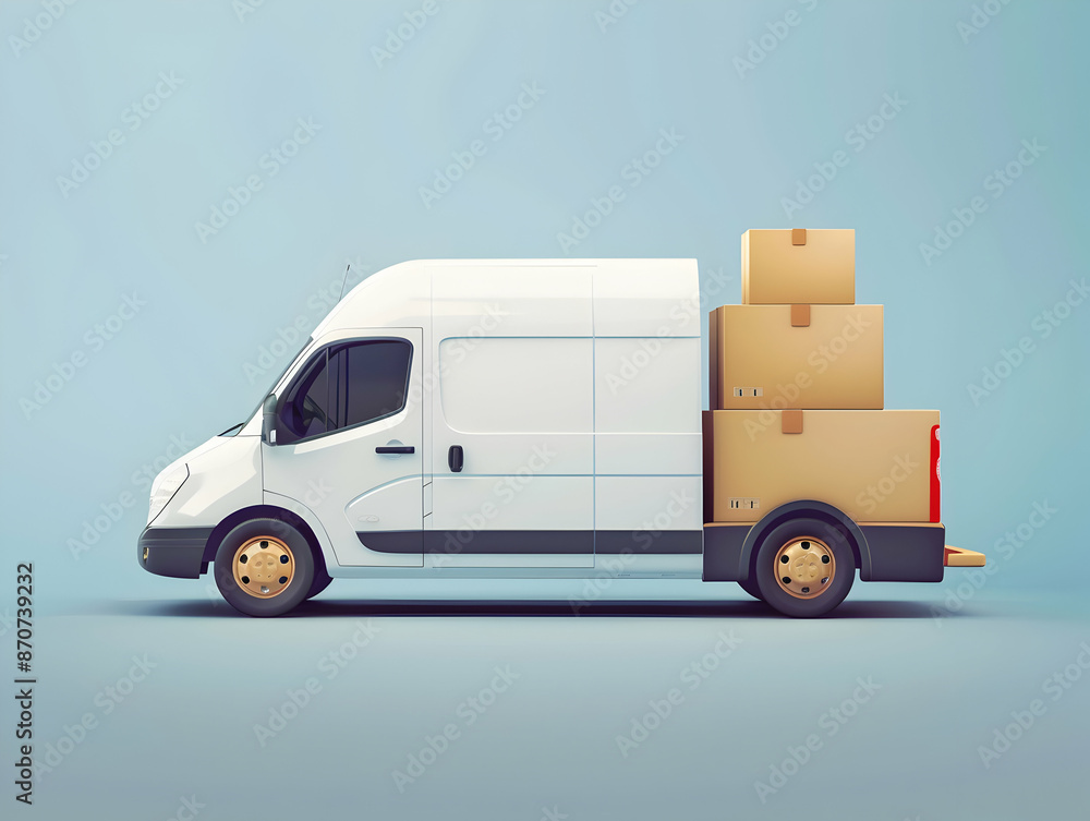 3d Vector Delivery Van with Box cargo, Delivery and online shopping concept, pickup car van on white background 3d Vector Delivery Van with Box cargo, Delivery and online shopping concept, pickup car van on white background