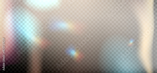 Rainbow reflection highlight. Glittering overlay for social media backgrounds, product presentations, photo shots. Glare dispersion from water and glass. Layered Vector