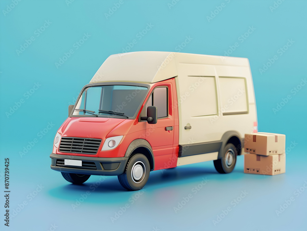 3d Vector Delivery Van with Box cargo, Delivery and online shopping concept, pickup car van on white background 3d Vector Delivery Van with Box cargo, Delivery and online shopping concept, pickup car van on white background