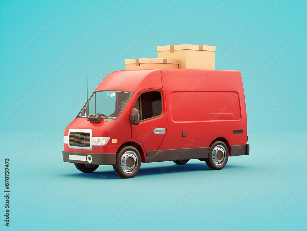 Naklejka premium 3d Vector Delivery Van with Box cargo, Delivery and online shopping concept, pickup car van on white background