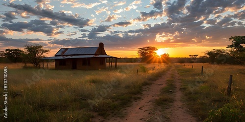 Sunset over Rural House in Field © Adobe Contributor