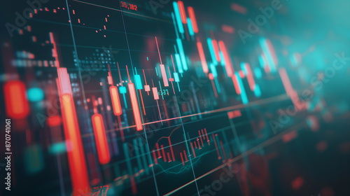 Wallpaper Mural Close-up stock chart red blue lights Torontodigital.ca