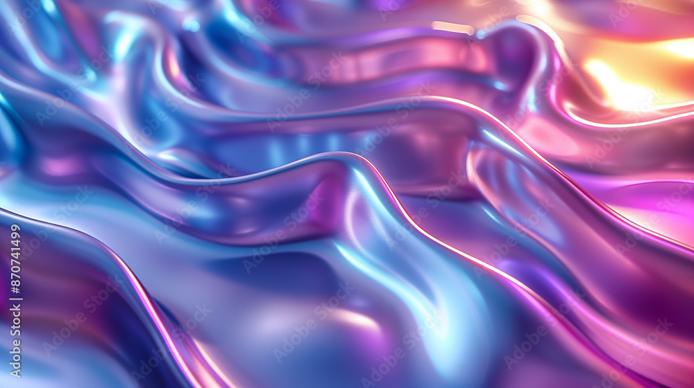 Fototapeta premium Background with abstract waves. Vibrant holographic chrome gradient. AI generative