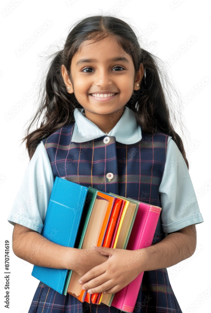 Smiling girl holding colorful books Smiling girl holding colorful books