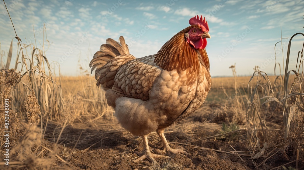 hen scratches in an open field , generated by AI. High quality photo hen scratches in an open field , generated by AI. High quality photo