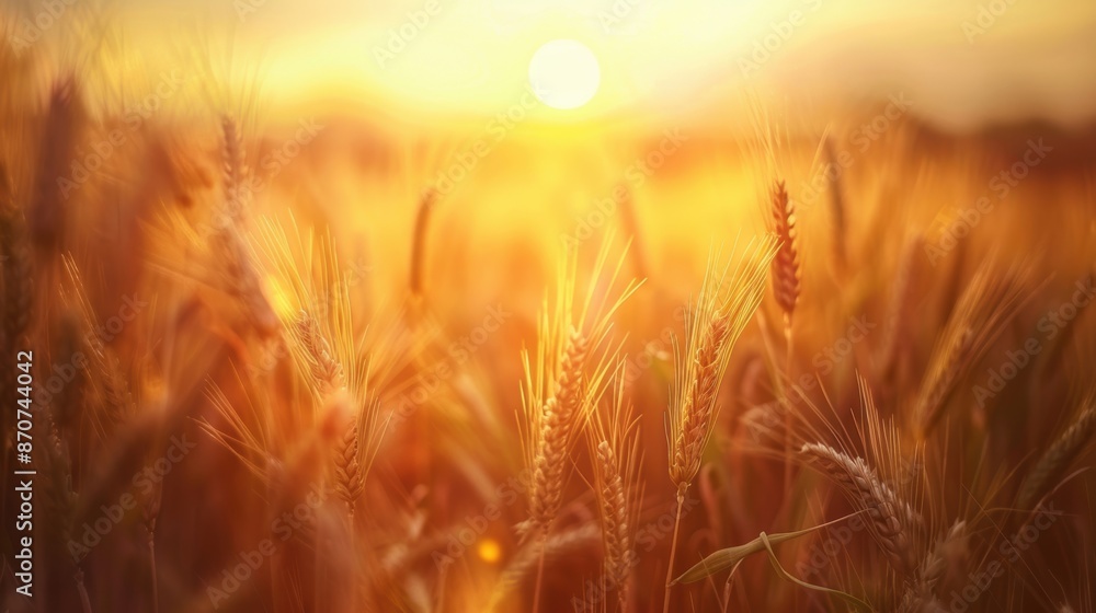 Golden wheat field at sunset, capturing the serene and warm atmosphere of the countryside. Golden wheat field at sunset, capturing the serene and warm atmosphere of the countryside.