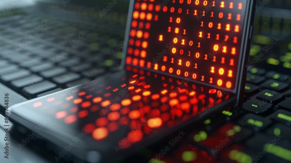 a smartphone compromised by malware, showing the hidden processes and data breaches. a smartphone compromised by malware, showing the hidden processes and data breaches.