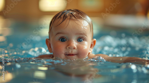 A newborn baby's first encounter with a baby swimming lesson. © AI innovator