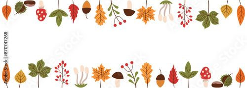 Wallpaper Mural Border of autumn leaves isolated on white. Red, yellow and orange autumn leaves with empty space. Autumn foliage frame for text. Editable vector illustration, EPS10. Torontodigital.ca