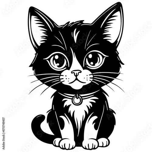cartoon cat drawing, line head, line art black realistic sketches painting