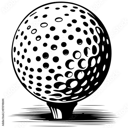 Engrave cartoon golf ball drawing, line head, line art black realistic sketches painting