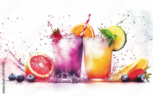 An art decoinspired design featuring exotic fruits and drinks photo