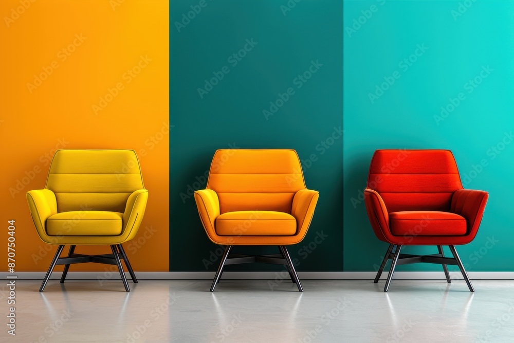 Obraz premium furniture event poster, showcasing modern and elegant furniture pieces, minimalistic design with clean lines and vibrant colors, includes date, time, and location details