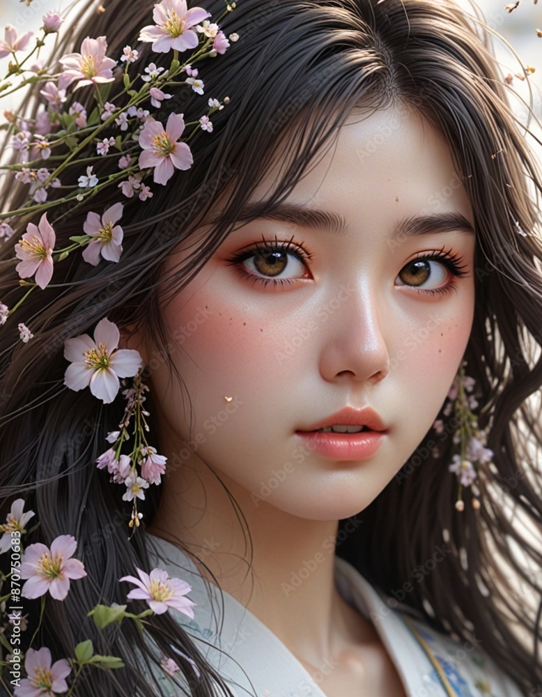 花の飾りを髪につけた可愛い女の子のモデル 花の飾りを髪につけた可愛い女の子のモデル