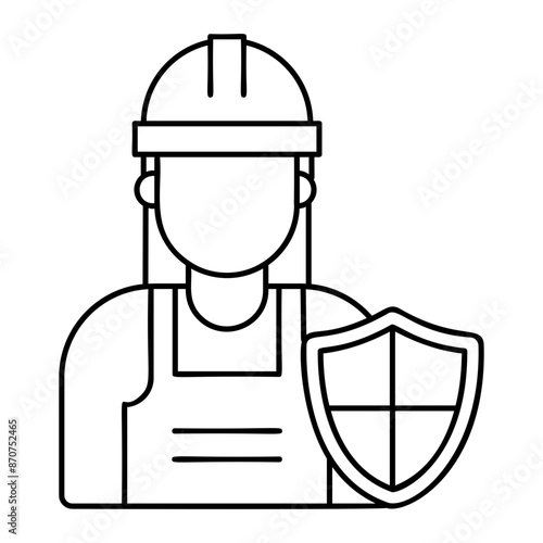 forewoman or foreperson with insurance shield outline concept, female leader of a work crew vector icon design, Labor Day Symbol, 1st of MaySign,  International Workersstock illustration