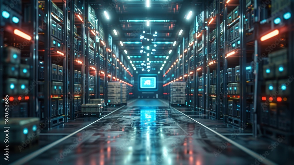 Fototapeta premium Futuristic Warehouse with Advanced Storage Technology - Generative AI