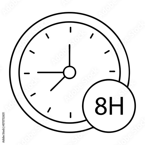 Labours Working 8 Hours Signage outline concept, Clock with 8h Text vector icon design, Labor Day Symbol, 1st of May Sign,  International Workersstock illustration