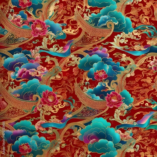 Wallpaper Mural Chinese Oriental pattern background Gerenative AI Torontodigital.ca