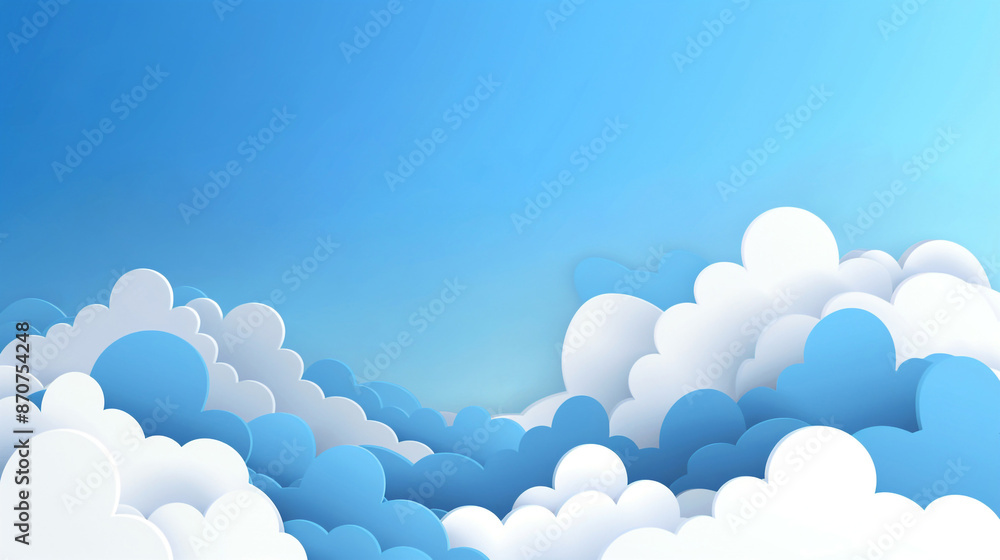 A papercut-style illustration of blue sky and white clouds A papercut-style illustration of blue sky and white clouds