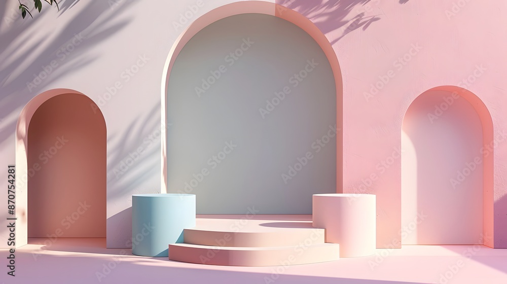 Minimalist Product Display with Pastel Arched Background. Minimalist Product Display with Pastel Arched Background.