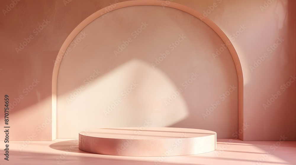 Minimalist Pink Podium with Sunbeams. Minimalist Pink Podium with Sunbeams.