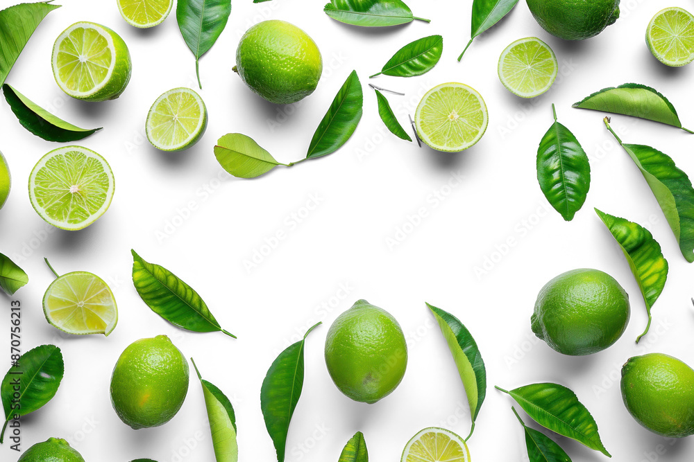 Fresh Limes and Leaves on Transparent Background Fresh Limes and Leaves on Transparent Background