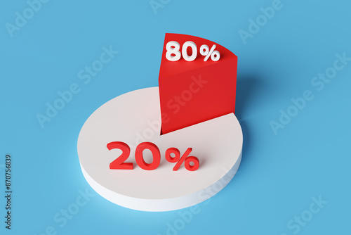 Cuadro en lienzo Pie chart with a larger white section and a smaller red section on blue background