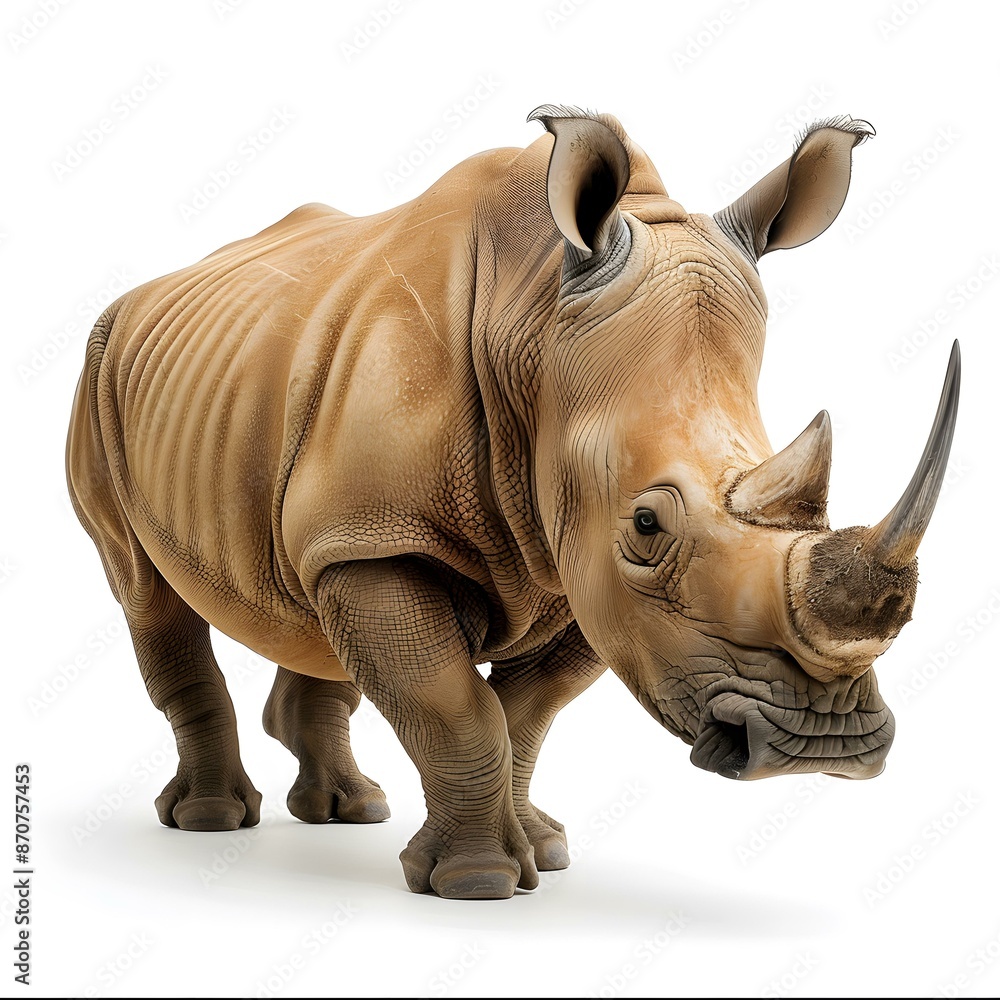 Fototapeta premium A rhinoceros is standing in front of a white background