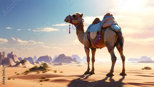 Cute 3D Render of a Cartoon Camel in the Desert