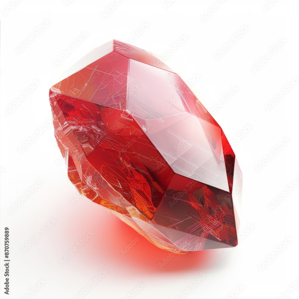A red magical glowing crystal gem is showcased against a white background, emitting a vibrant and enchanting light. A red magical glowing crystal gem is showcased against a white background, emitting a vibrant and enchanting light.