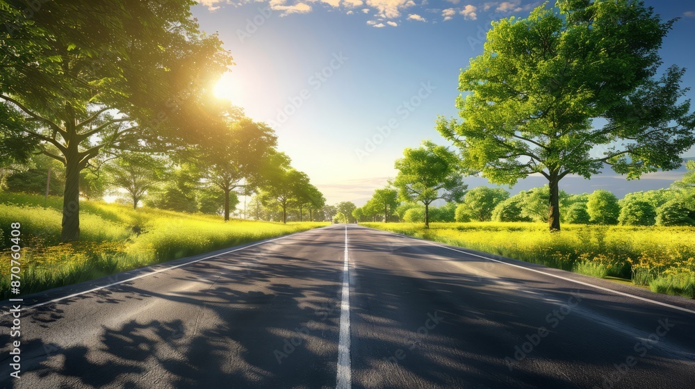 Fototapeta premium Summer Country Road With Trees Beside Concept 