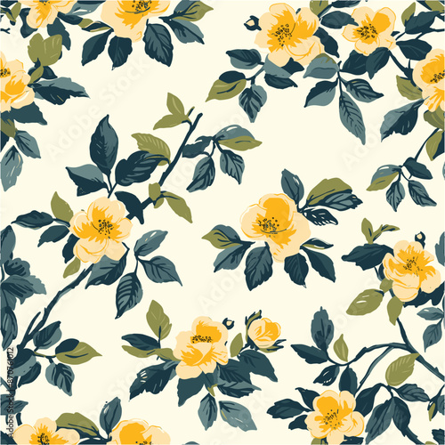 Seamless pattern with flowers and leaves. Floral pattern for wallpaper or fabric