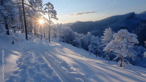 Sunlight through the Snowy Forest