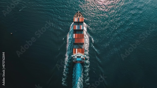 A state-of-the-art cargo vessel fully loaded with containers, Embarking on a global journey, photography style © Kinto