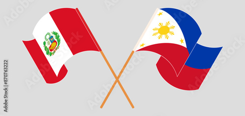 Crossed and waving flags of Peru and the Philippines