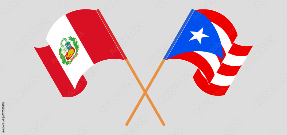 Crossed and waving flags of Peru and Puerto Rico Crossed and waving flags of Peru and Puerto Rico