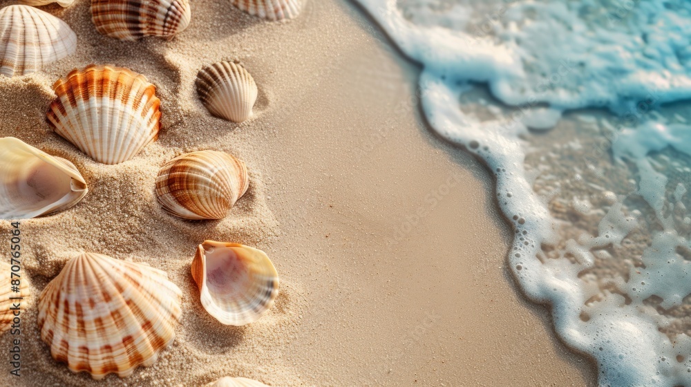 shells on the beach in sand. Creative banner. Copyspace image