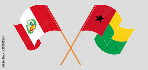 Crossed and waving flags of Peru and Guinea-Bissau