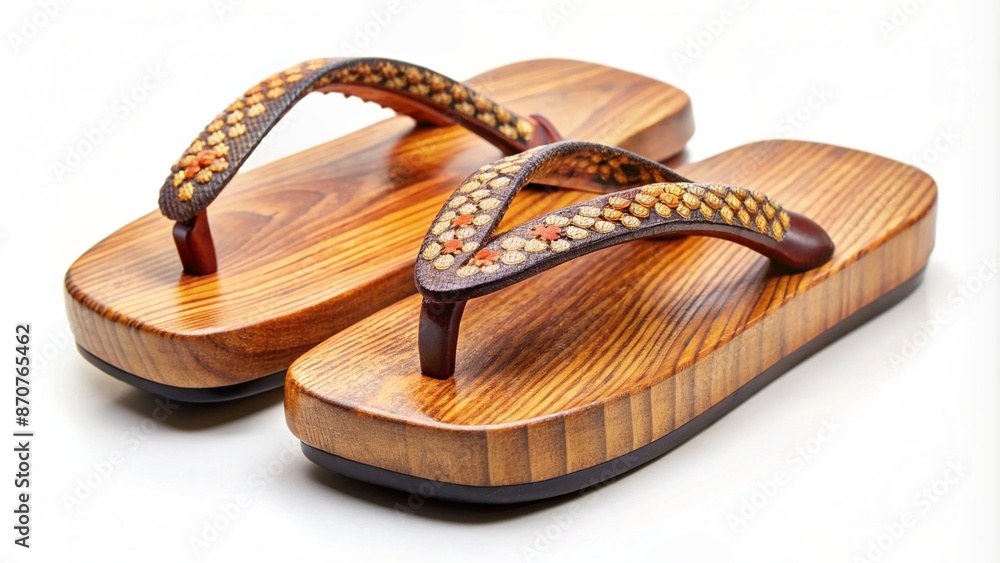 Japanese wooden clogs geta on white background Japanese wooden clogs geta on white background
