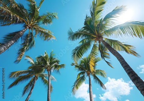 Looking up at the coconut trees