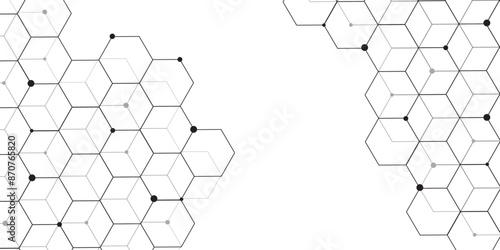 hexagonal background. Digital geometric abstraction with lines and dots. Network and communication with hex texture. Medical background or science design. Molecular structure and chemical compounds. 