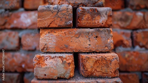 Close-up of Red Bricks Stacked in a Wall