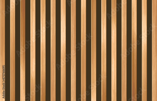 Vector wood panel wall. Realistic wooden light brown vertical planks on black background. Natural wood planks wall. Trendy interior striped wooden elements, wallpaper, decoration.