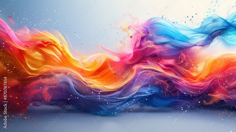 Fototapeta premium Dynamic abstract image showcasing vibrant swirls of colorful paint in shades of orange, pink, blue, and purple blending together