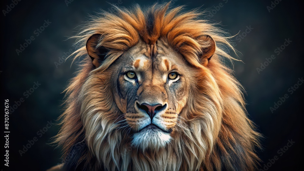 Majestic lion with detailed mane and fierce expression, wildlife, predator, king of the jungle, powerful, majestic, wild, animal Majestic lion with detailed mane and fierce expression, wildlife, predator, king of the jungle, powerful, majestic, wild, animal