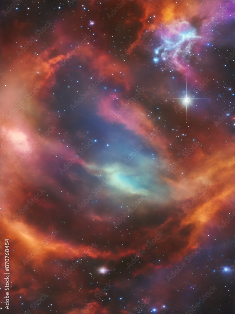 Fototapeta premium Space backdrop with colorful nebulas and distant galaxies, cosmic scene, astronomical, celestial wonders.