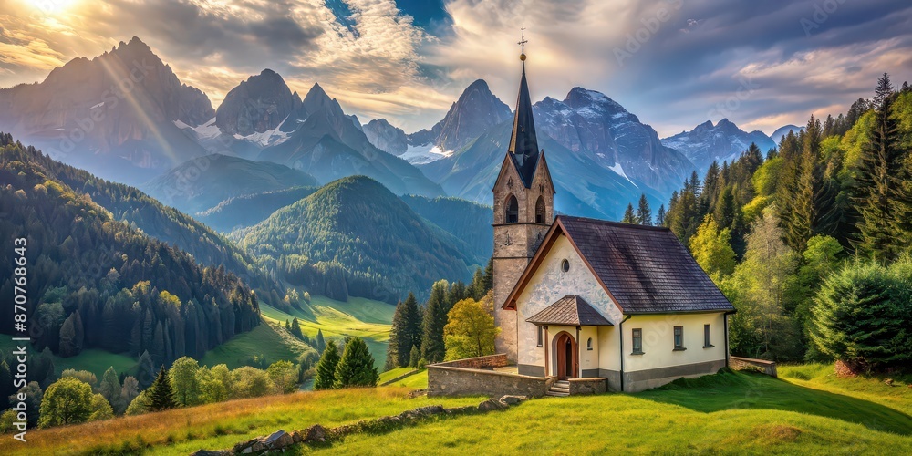 A picturesque church nestled in the serene beauty of the mountains , mountain, church, scenery, nature, peaceful A picturesque church nestled in the serene beauty of the mountains , mountain, church, scenery, nature, peaceful