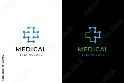 medical tech logo icon design line style with dots for modern technology clinic vector symbol